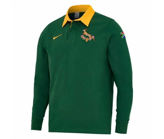 South Africa Springboks Adult Pique Long Sleeve Rugby Polo Shirt 2025