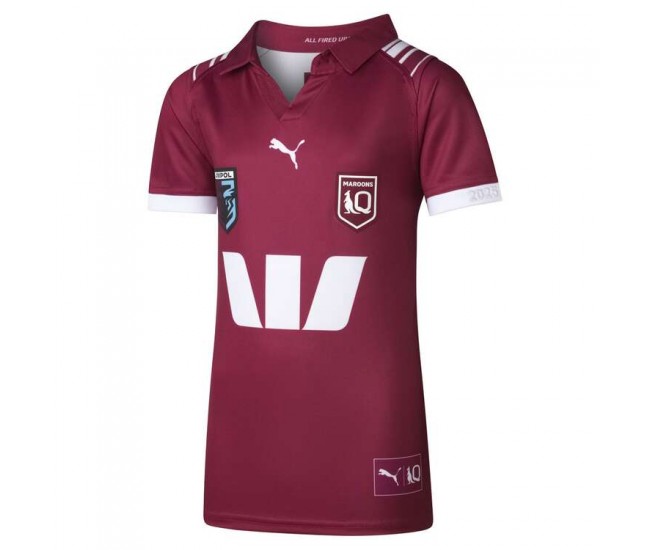 Harvey Norman QLD Maroons Kids Home Rugby Shirt 2025