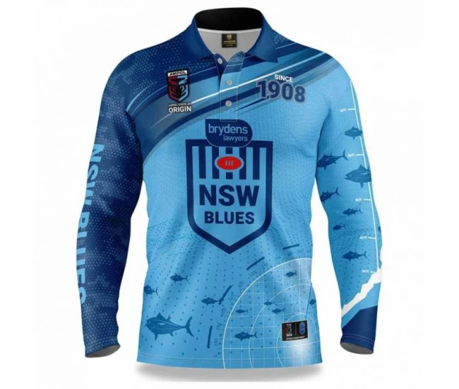 NSW Blues Mens Fishfinder Fishing Rugby Shirt 2022