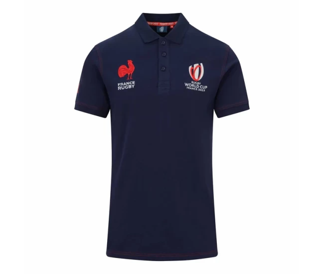 France RWC Mens Cotton Navy Rugby Polo Shirt 2023