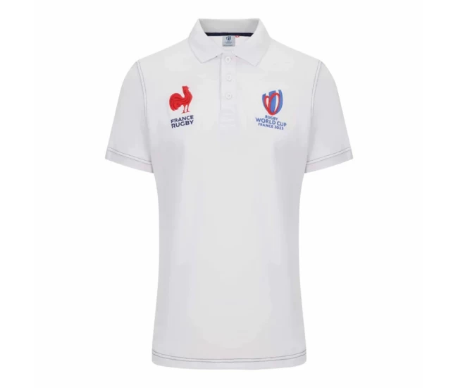 France RWC Mens Cotton White Rugby Polo Shirt 2023