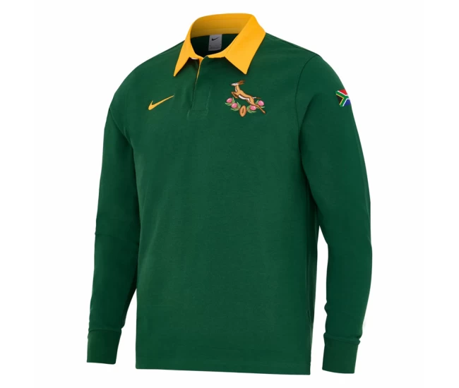 South Africa Springboks Adult Pique Long Sleeve Rugby Polo Shirt 2025